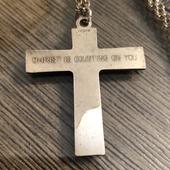 VINTAGE LARGE MODERNIST ANTAYA CROSS “Christ is Counting on You” Necklace - Picture 3 of 12
